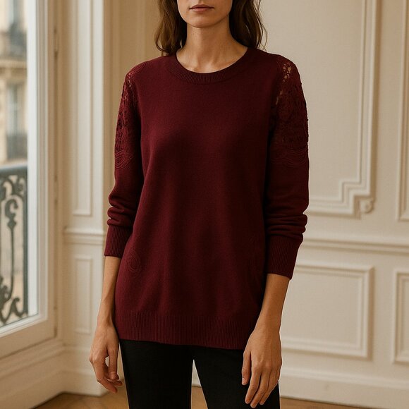 NWT Ted Baker Ox Blood Lace Shoulder Jumper Size 5 - Picture 1 of 13